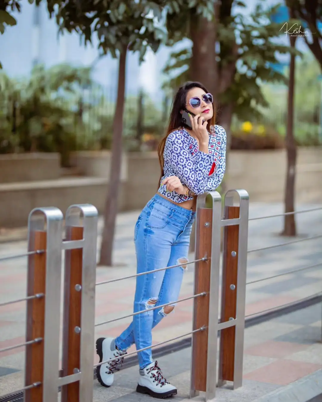 ETV Actress Bhanu Sri in Orange Top Blue Jeans